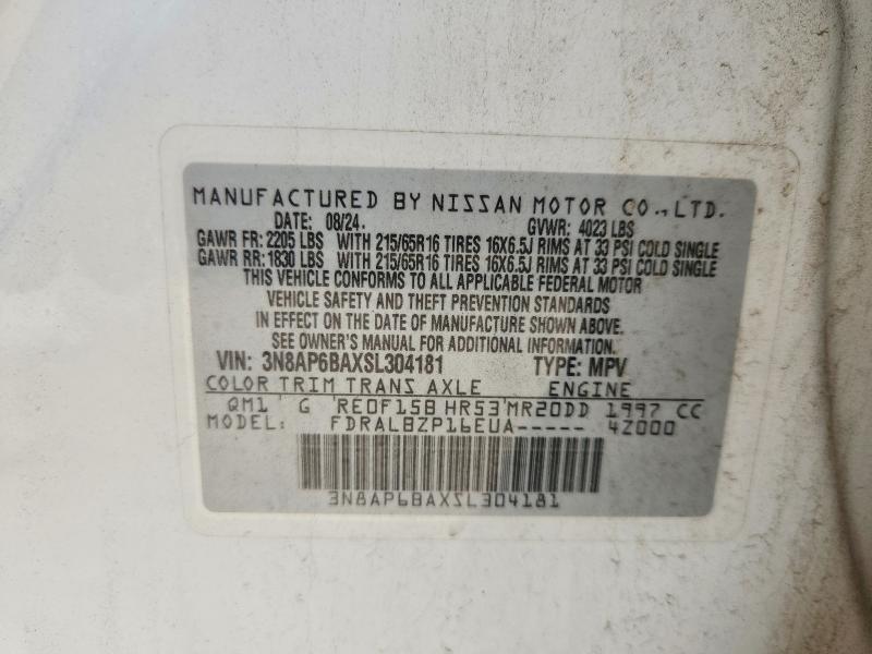 55048076 :رقم المزاد ، 3N8AP6BAXSL304181 vin ، 2025 Nissan Kicks مزاد بيع