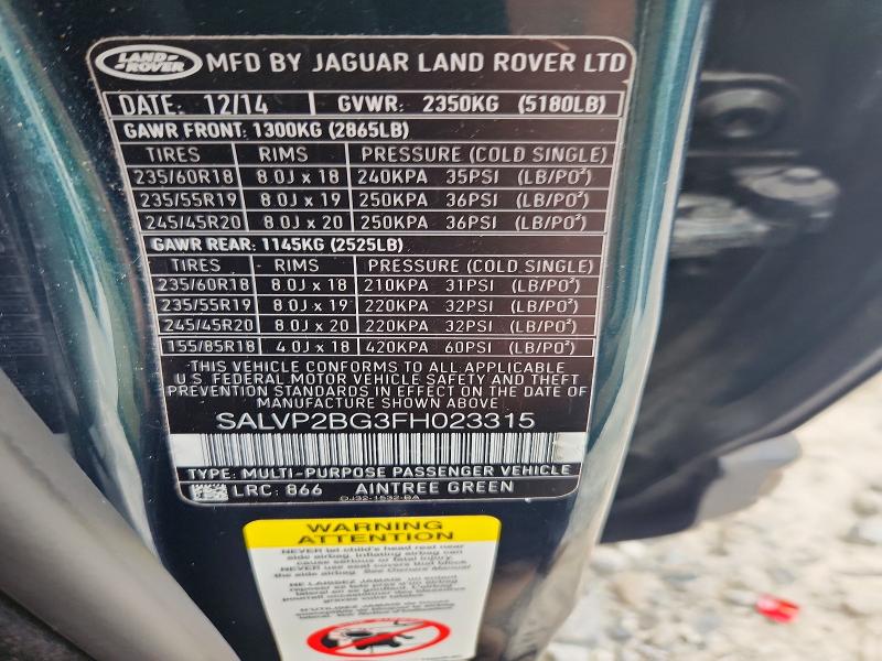 Aukcja sprzedaży 2015 Land Rover Range Rover Evoque, vin: SALVP2BG3FH023315, numer aukcji: 61589026