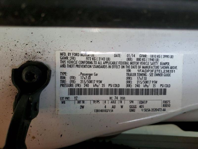 Продаж на аукціоні авто 2014 Ford Focus, vin: 1FADP3F27EL238351, номер лоту: 60278116
