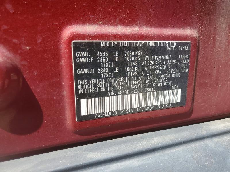 59706636 :رقم المزاد ، 4S4BRCKCXD3278640 vin ، 2013 Subaru Outback مزاد بيع