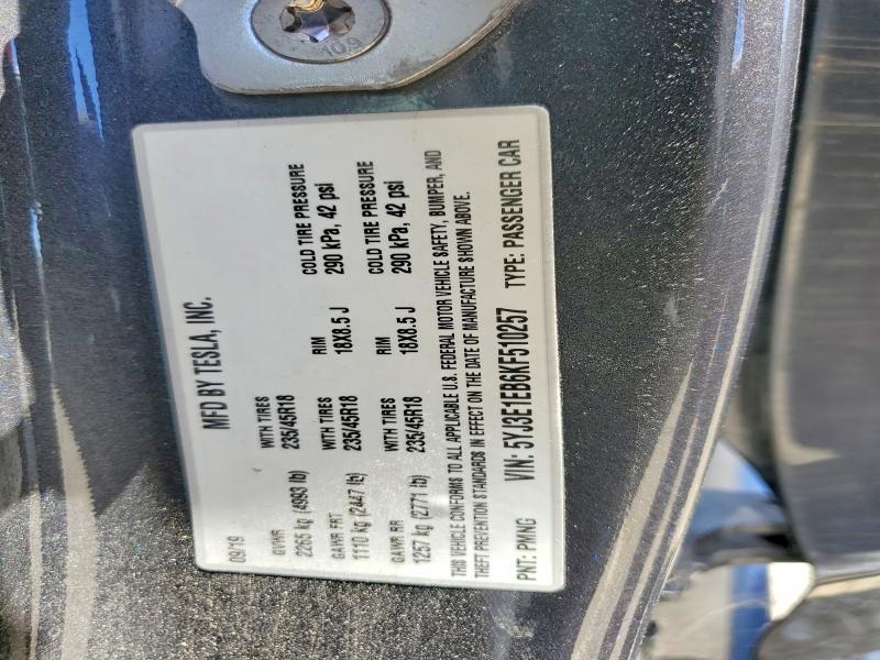 2019 Tesla Model 3 მანქანა იყიდება აუქციონზე, vin: 5YJ3E1EB6KF510257, აუქციონის ნომერი: 61058646