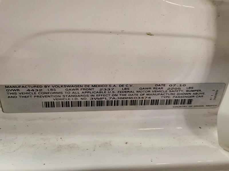 61696276 :رقم المزاد ، 3VWPL7AJ8BM603474 vin ، 2011 Volkswagen Jetta مزاد بيع