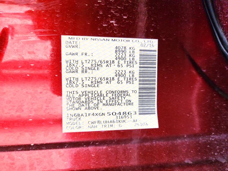 Aukcja sprzedaży 2016 Nissan Titan Xd, vin: 1N6BA1F4XGN504863, numer aukcji: 62460366