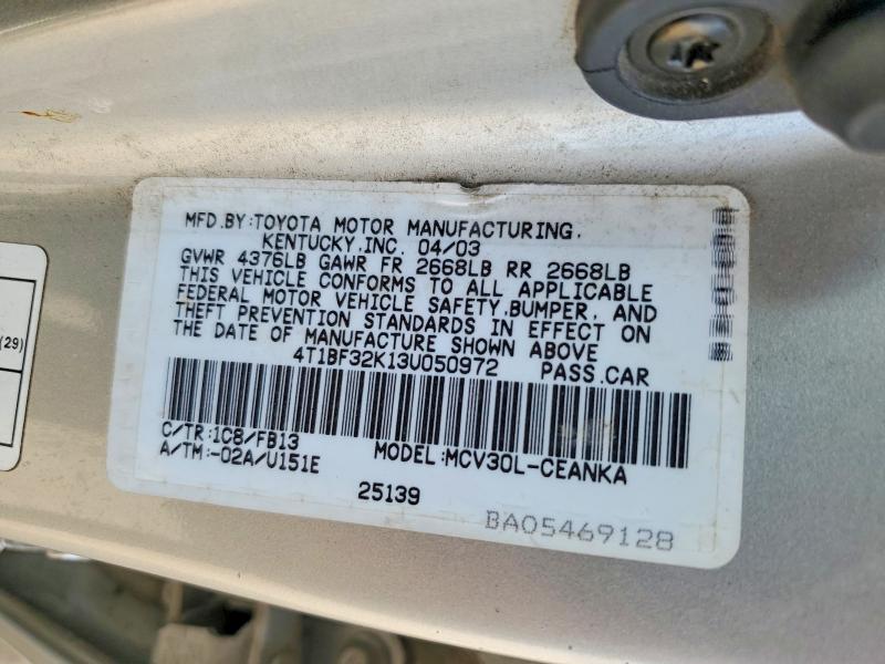 Продаж на аукціоні авто 2003 Toyota Camry, vin: 4T1BF32K13U050972, номер лоту: 61906996