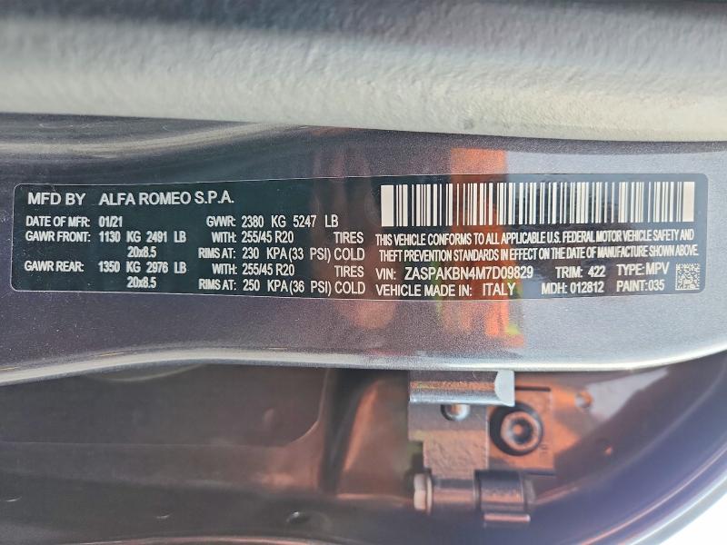 Продаж на аукціоні авто 2021 Alfa Romeo Stelvio, vin: ZASPAKBN4M7D09829, номер лоту: 62441636