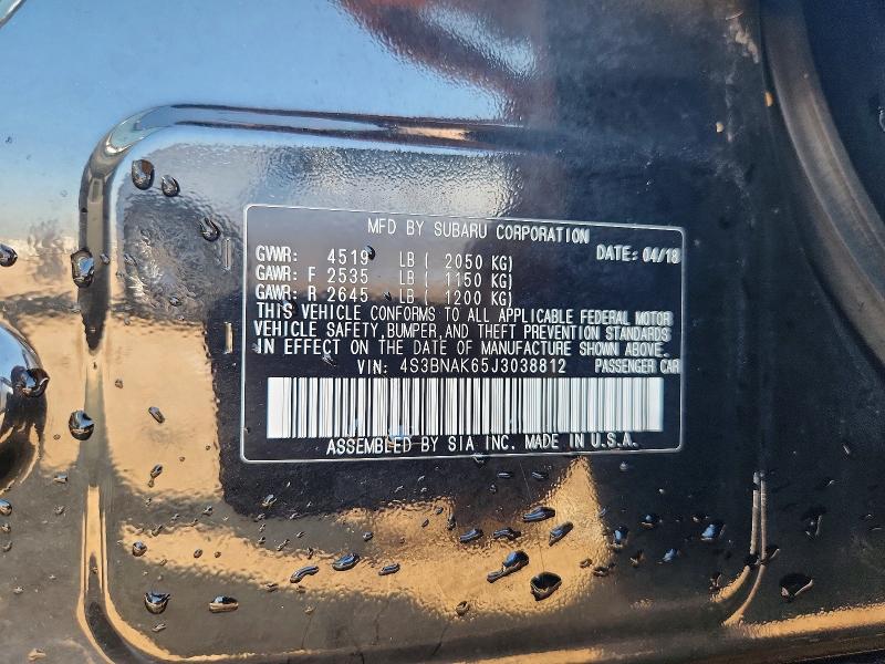 2018 Subaru Legacy მანქანა იყიდება აუქციონზე, vin: 4S3BNAK65J3038812, აუქციონის ნომერი: 60196496