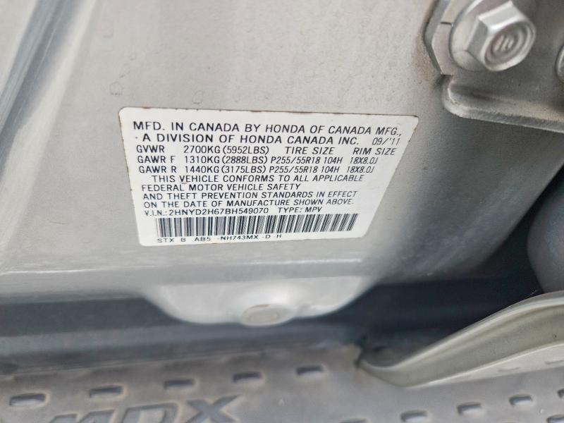 Aukcja sprzedaży 2011 Acura Mdx, vin: 2HNYD2H67BH549070, numer aukcji: 63196886