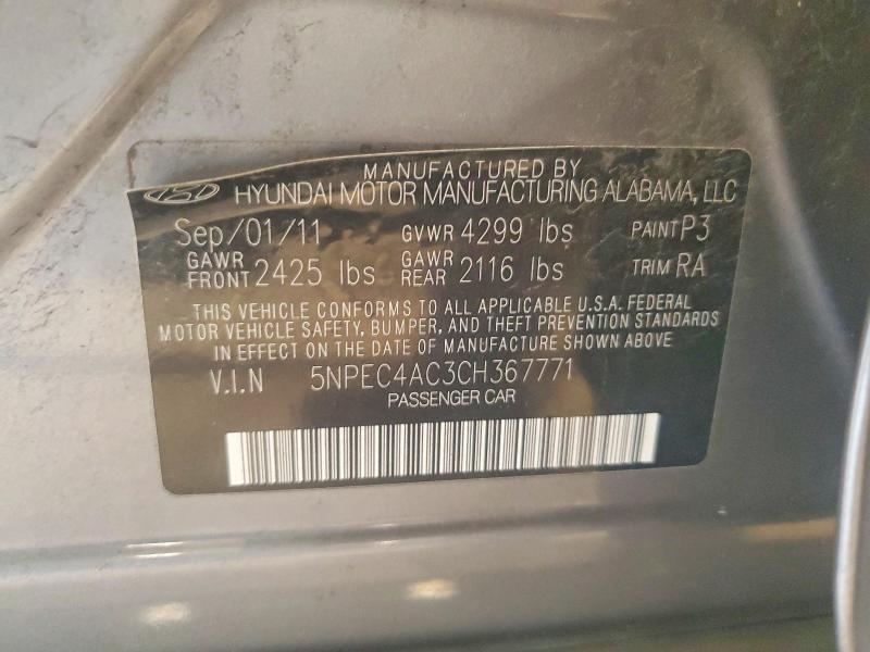 Aukcja sprzedaży 2012 Hyundai Sonata, vin: 5NPEC4AC3CH367771, numer aukcji: 59291156
