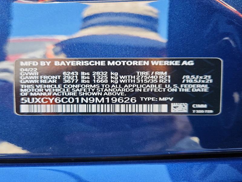 59892446 :رقم المزاد ، 5UXCY6C01N9M19626 vin ، 2022 Bmw X6 مزاد بيع