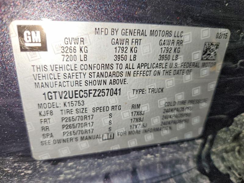 Продаж на аукціоні авто 2015 Gmc Sierra, vin: 1GTV2UEC5FZ257041, номер лоту: 61092646