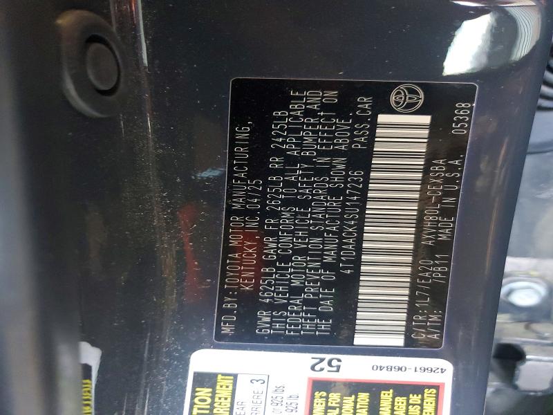 59639286 :رقم المزاد ، 4T1DAACK4SU147236 vin ، 2025 Toyota Camry مزاد بيع