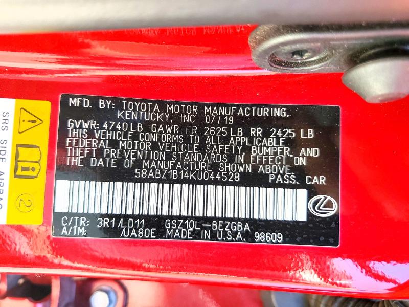 Продажа на аукционе авто 2019 Lexus Es, vin: 58ABZ1B14KU044528, номер лота: 63234216