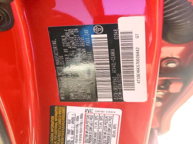 2007 Toyota Camry მანქანა იყიდება აუქციონზე, vin: 4T1BE46K57U026442, აუქციონის ნომერი: 62357206
