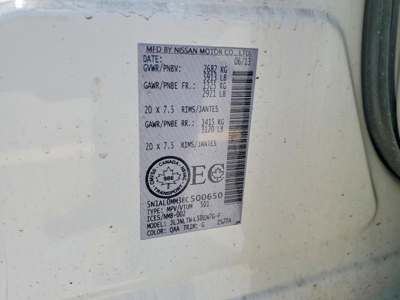 Aukcja sprzedaży 2014 Infiniti Qx60, vin: 5N1AL0MM3EC500650, numer aukcji: 60808966