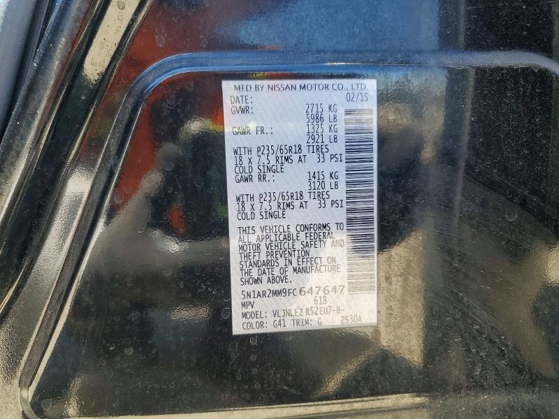 Продаж на аукціоні авто 2015 Nissan Pathfinder, vin: 5N1AR2MM9FC647647, номер лоту: 62903816