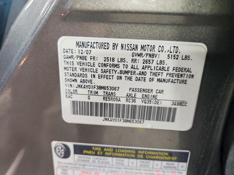 62630896 :رقم المزاد ، JNKAY01F38M653067 vin ، 2008 Infiniti M35 مزاد بيع