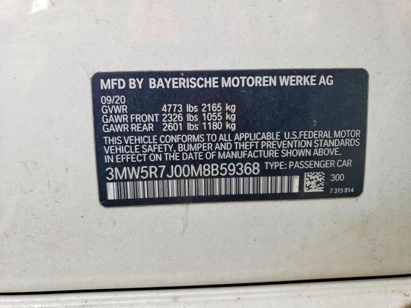 62659846 :رقم المزاد ، 3MW5R7J00M8B59368 vin ، 2021 Bmw 330xi مزاد بيع