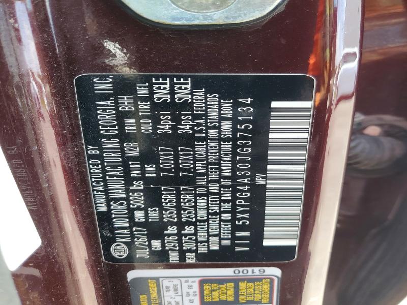 Aukcja sprzedaży 2018 Kia Sorento, vin: 5XYPG4A30JG375134, numer aukcji: 60713196