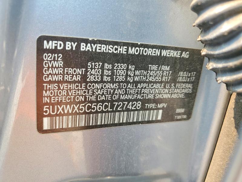 2012 Bmw X3 მანქანა იყიდება აუქციონზე, vin: 5UXWX5C56CL727428, აუქციონის ნომერი: 59813226