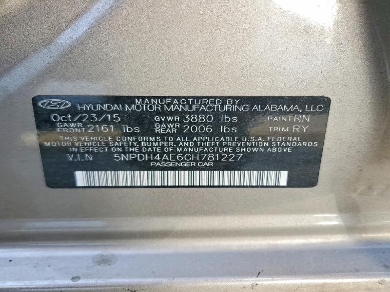 Aukcja sprzedaży 2016 Hyundai Elantra, vin: 5NPDH4E6GH781227, numer aukcji: 59791746