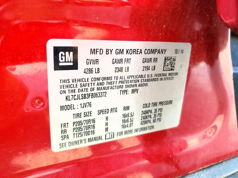 2015 Chevrolet Trax მანქანა იყიდება აუქციონზე, vin: KL7CJLSB3FB063372, აუქციონის ნომერი: 61600096