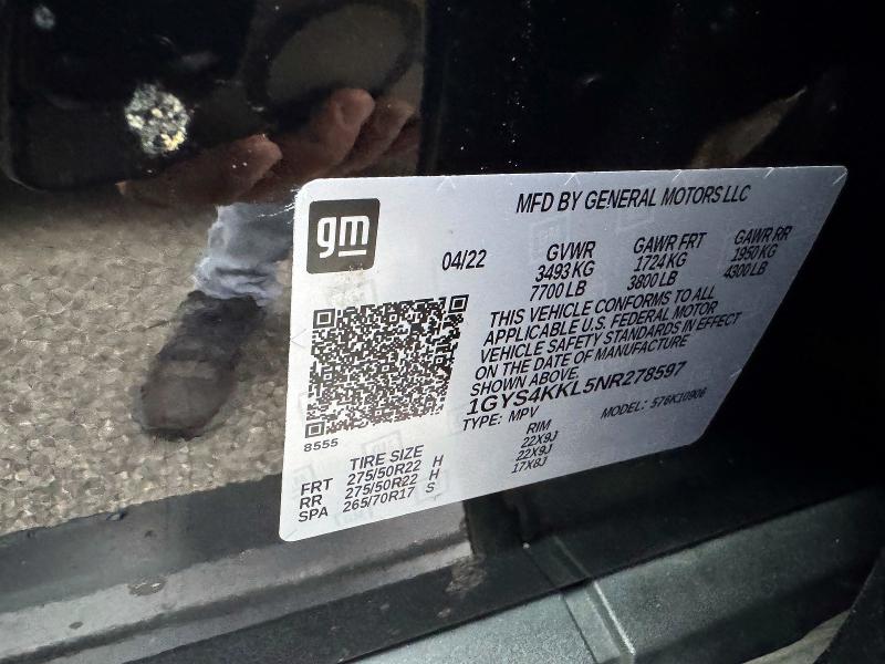 Продаж на аукціоні авто 2022 Cadillac Escalade, vin: 1GYS4KKL5NR278597, номер лоту: 63343686