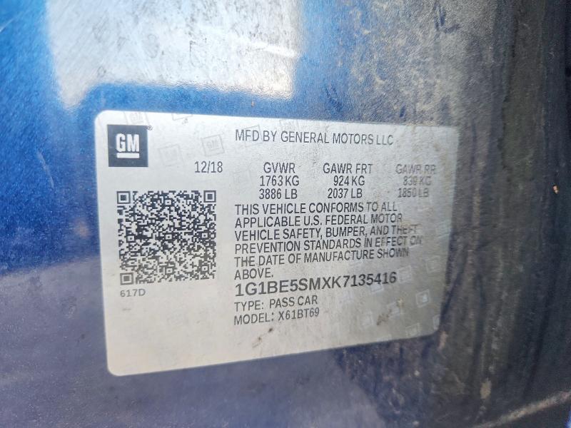 2019 Chevrolet Cruze მანქანა იყიდება აუქციონზე, vin: 1G1BE5SMXK7135416, აუქციონის ნომერი: 61875396