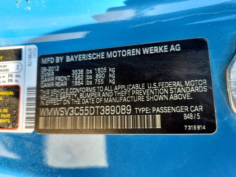 2013 Mini Cooper მანქანა იყიდება აუქციონზე, vin: WMWSV3C55DT389089, აუქციონის ნომერი: 62197746