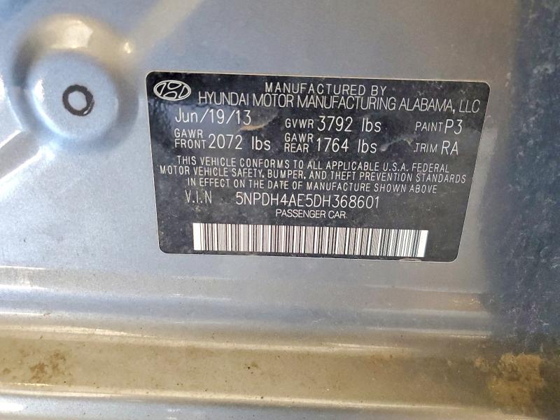 60838466 :رقم المزاد ، 5NPDH4AE5DH368601 vin ، 2013 Hyundai Elantra مزاد بيع