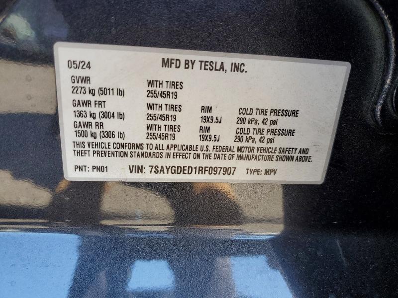 Aukcja sprzedaży 2024 Tesla Model Y, vin: 7SAYGDED1RF097907, numer aukcji: 61059126