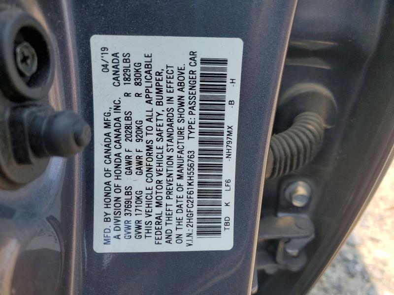 Aukcja sprzedaży 2019 Honda Civic, vin: 2HGFC2F61KH556763, numer aukcji: 60502246