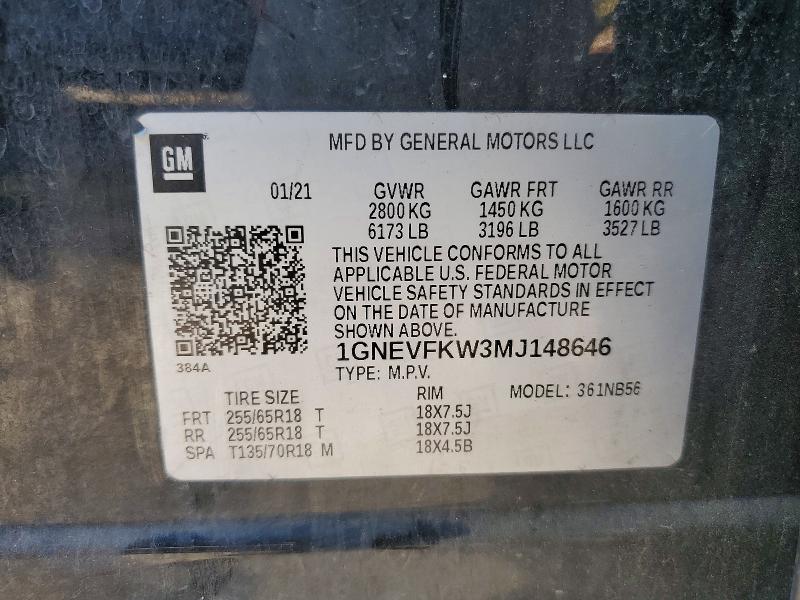 2021 Chevrolet Traverse მანქანა იყიდება აუქციონზე, vin: 1GNEVFKW3MJ148646, აუქციონის ნომერი: 61176756