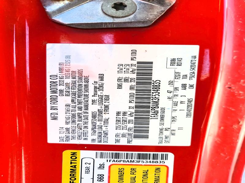 62405066 :رقم المزاد ، 1FA6P8AM3F5348835 vin ، 2015 Ford Mustang مزاد بيع