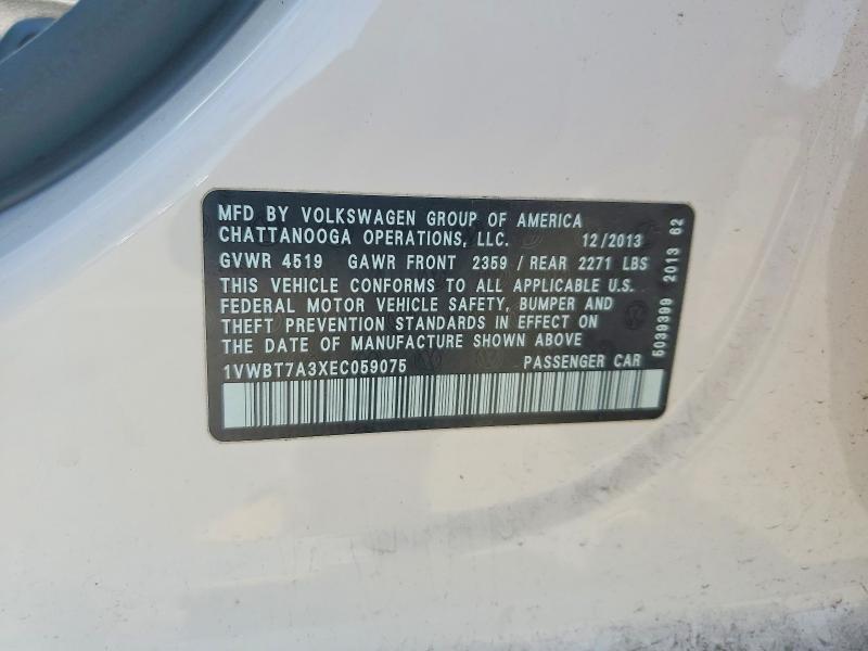 Продаж на аукціоні авто 2014 Volkswagen Passat, vin: 1VWBT7A3XEC059075, номер лоту: 60219546