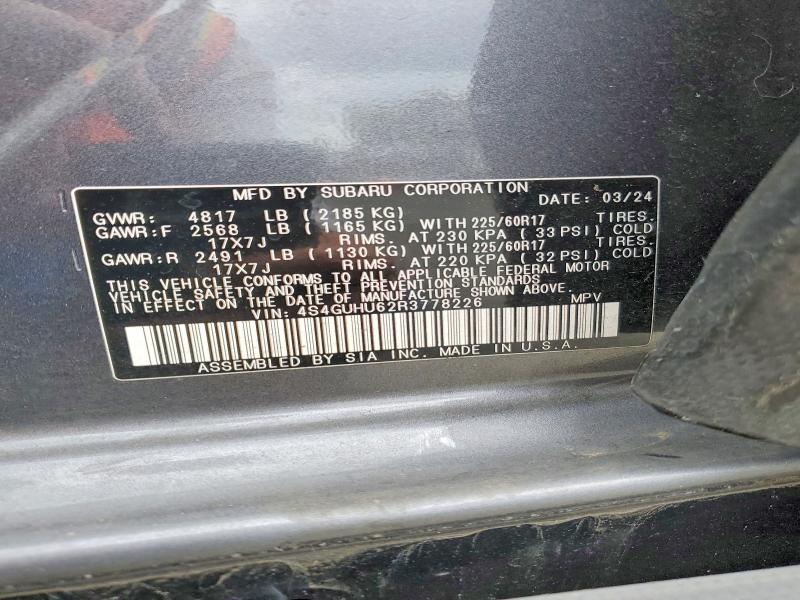59386186 :رقم المزاد ، 4S4GUHU62R3778226 vin ، 2024 Subaru Crosstrek مزاد بيع