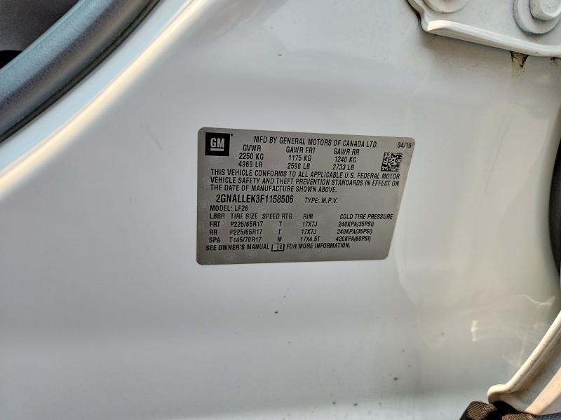 Aukcja sprzedaży 2015 Chevrolet Equinox, vin: 2GNALLEK3F1158506, numer aukcji: 60507246