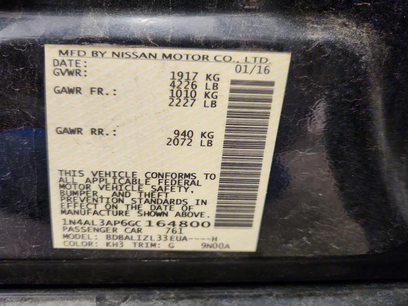 60759556 :رقم المزاد ، 1N4AL3AP6GC164800 vin ، 2016 Nissan Altima مزاد بيع