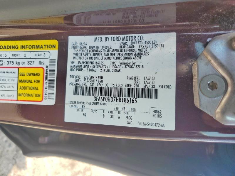Aukcja sprzedaży 2017 Ford Fusion, vin: 3FA6P0HD7HR186165, numer aukcji: 62275066