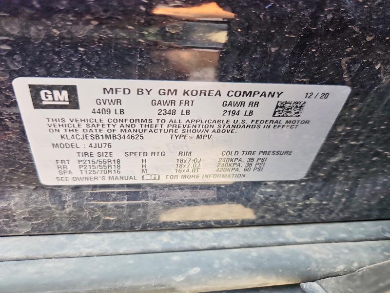 Auction sale of the 2021 Buick Encore, vin: KL4CJESB1MB344625, lot number: 60489486