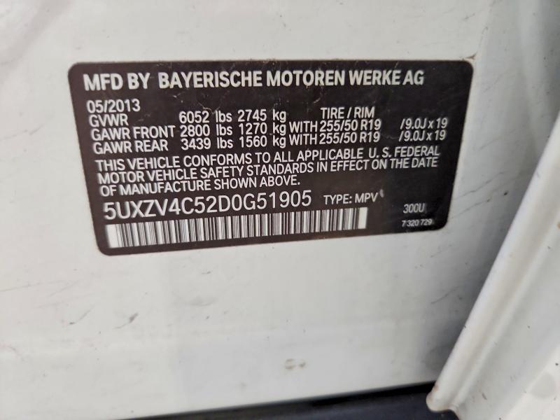 2013 Bmw X5 მანქანა იყიდება აუქციონზე, vin: 5UXZV4C52D0G51905, აუქციონის ნომერი: 62264706
