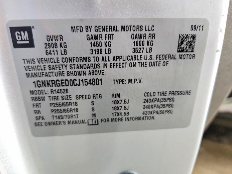 59779136 :رقم المزاد ، 1GNKRGED0CJ154801 vin ، 2012 Chevrolet Traverse مزاد بيع