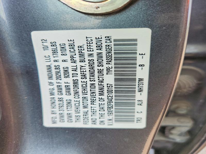 Продажа на аукционе авто 2012 Honda Civic, vin: 19XFB2F84CE100157, номер лота: 62536526
