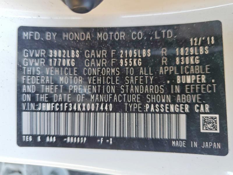 Aukcja sprzedaży 2019 Honda Civic, vin: JHMFC1F34KX007440, numer aukcji: 60149136