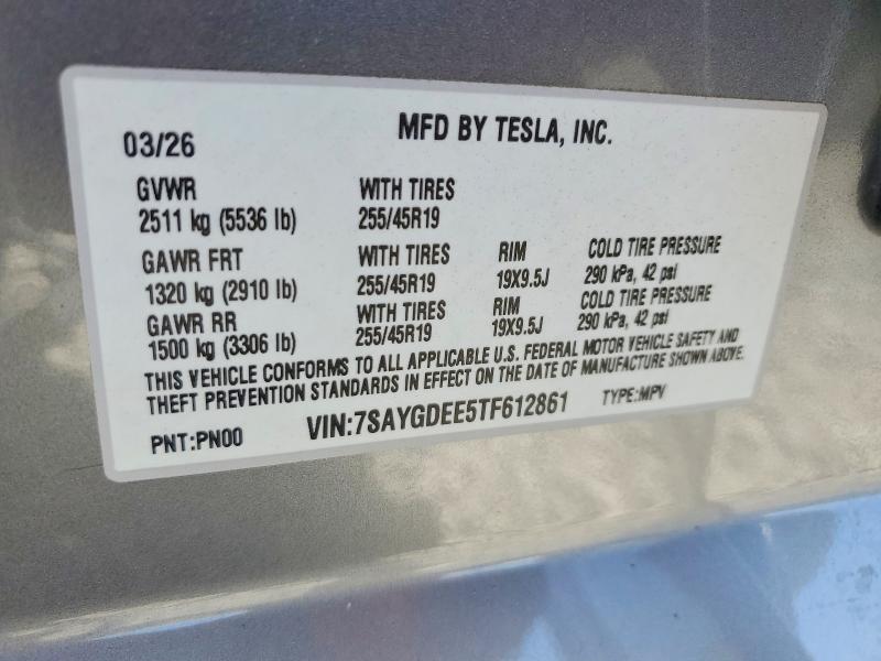 59198346 :رقم المزاد ، 7SAYGDEE5TF612861 vin ، 2026 Tesla Model Y مزاد بيع