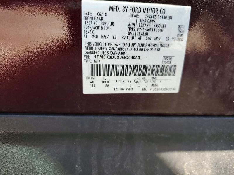 59694276 :رقم المزاد ، 1FM5K8D8XJGC04050 vin ، 2018 Ford Explorer مزاد بيع