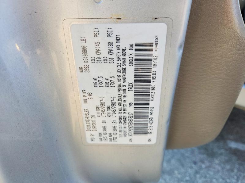 62878746 :رقم المزاد ، 3D7KA28D53G853217 vin ، 2003 Dodge Ram 2500 مزاد بيع