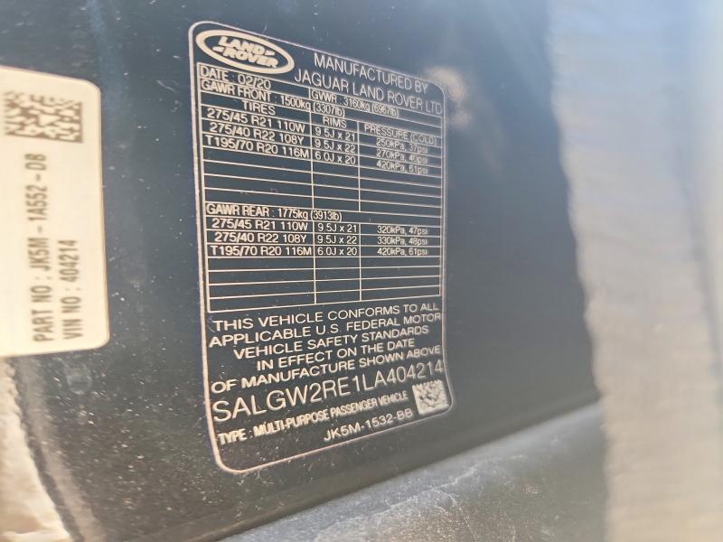 59370356 :رقم المزاد ، SALGW2RE1LA404214 vin ، 2020 Land Rover Range Rover مزاد بيع