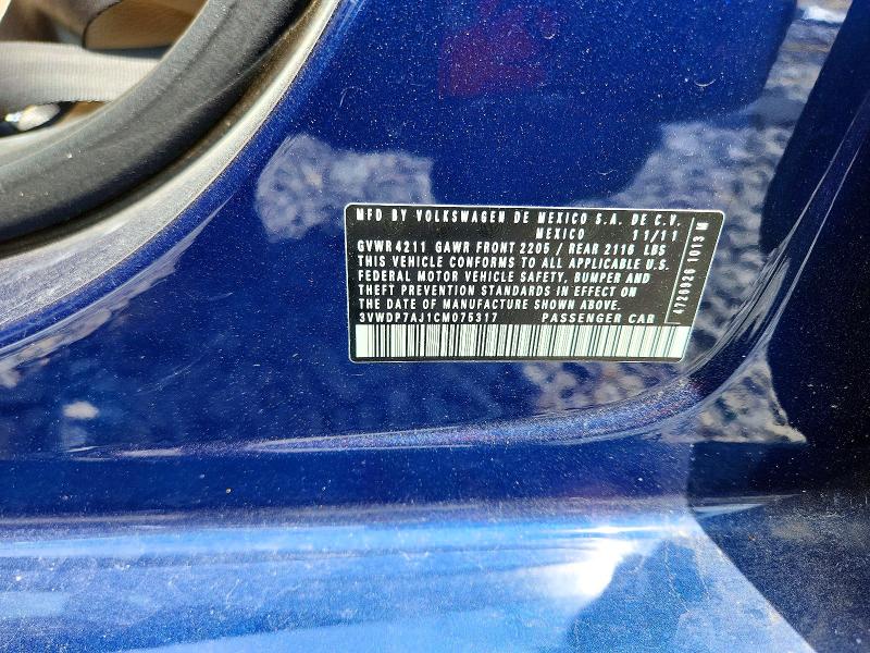 60594556 :رقم المزاد ، 3VWDP7AJ1CM075317 vin ، 2012 Volkswagen Jetta مزاد بيع