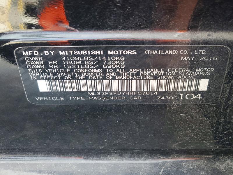 61354836 :رقم المزاد ، ML32F3FJ7HHF07814 vin ، 2017 Mitsubishi Mirage مزاد بيع