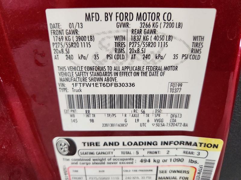 Продаж на аукціоні авто 2013 Ford F150, vin: 1FTFW1ET6DFB30336, номер лоту: 62278836